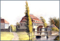 Spiegelschleife in Dresden-Löbtau (Ausschnitt) um 1810, links Teil des 1. Arbeiterwohnhauses und der Weg nach Plauen („Am Weißeritzmühlgraben“), in der Mitte das Hauptgebäude mit Radhaus, Mühl- und Floßgraben 